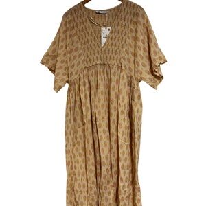 Zara | Women's Boho Smocked Midi Dress